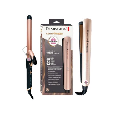 COMBO ALISADORA KERATINA Y ACEITE DE ARGAN ORIGINAL REMINGTON + RIZADOR EN TUBO 25MM 2071